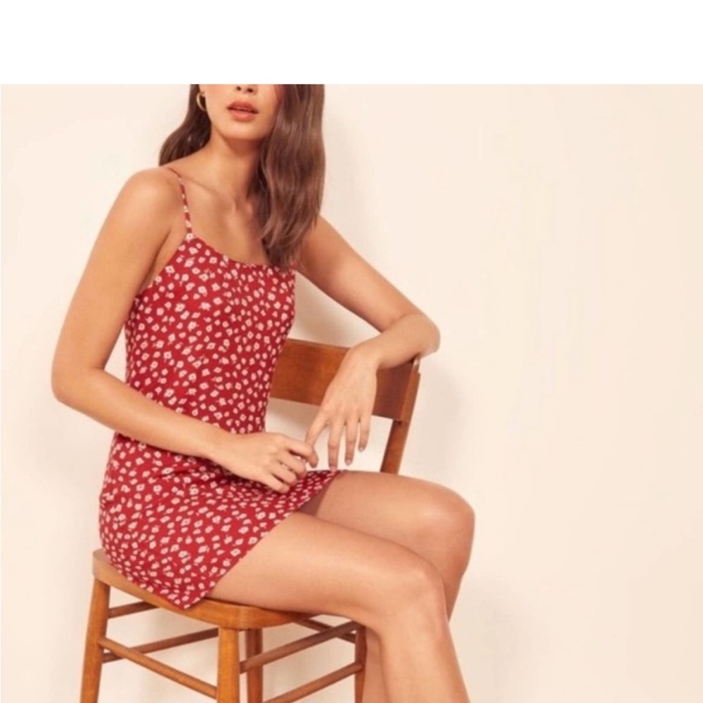 Reformation Lindsey Red White Flowers Mini Dress Size 4
